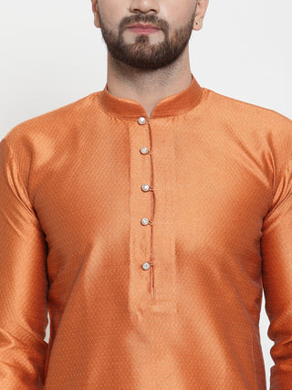 Jompers Men Orange & White Self Design Kurta with Churidar