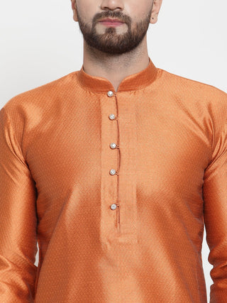 Jompers Men Orange & White Self Design Kurta Only