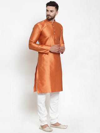 Jompers Men Orange & White Self Design Kurta with Churidar