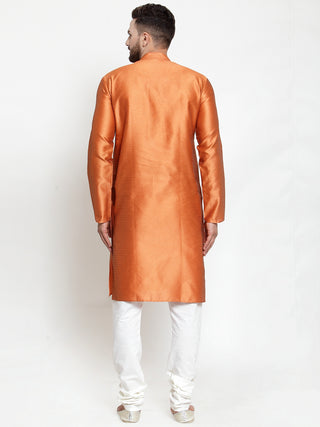 Jompers Men Orange & White Self Design Kurta with Churidar