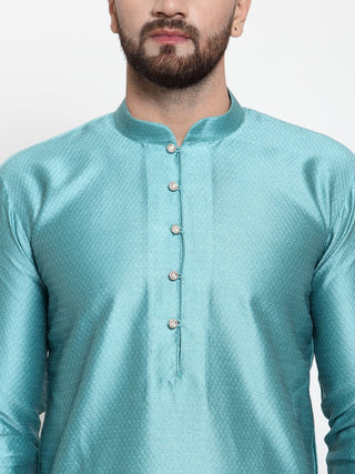 Jompers Men Light-Blue & White Self Design Kurta Only