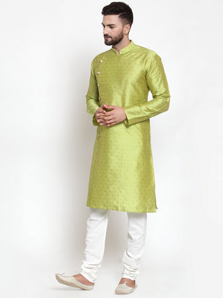 Jompers Men Light-Green & Golden Self Design Kurta with Churidar