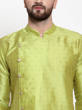 Jompers Men Light-Green & Golden Self Design Kurta with Churidar