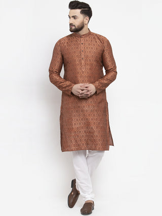 Jompers Men Brown & Grey Jacquard Kurta with Churidar