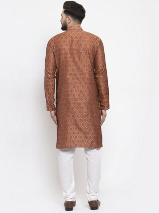 Jompers Men Brown & Grey Jacquard Kurta with Churidar