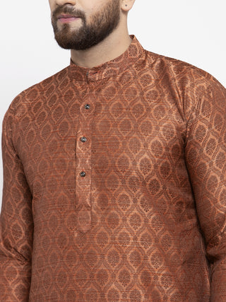 Jompers Men Brown & Grey Jacquard Kurta with Churidar