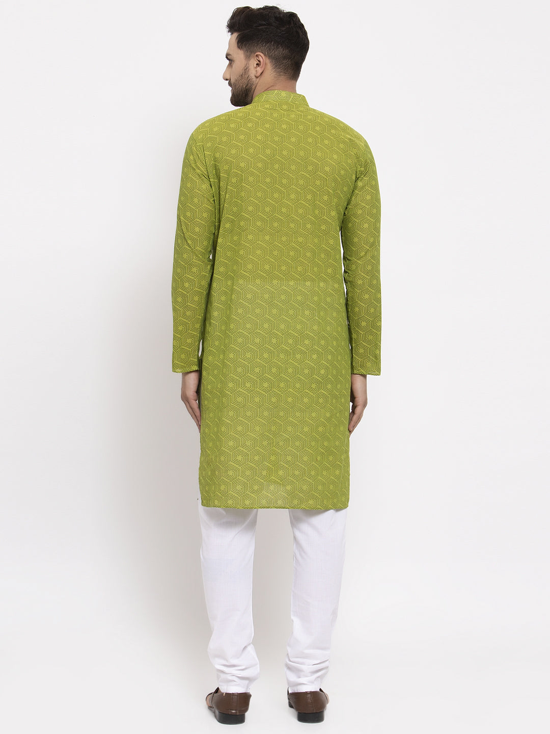 Jompers Men's Green Cotton Printed Kurta Payjama Set