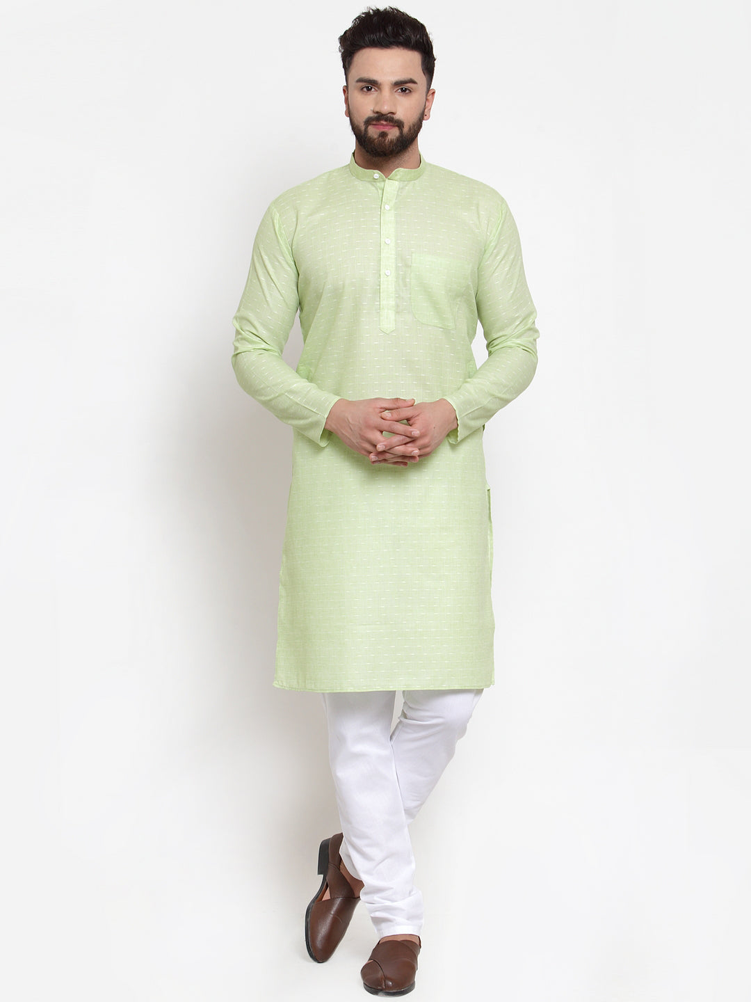 Jompers Men Green Self-design Kurta with Churidar