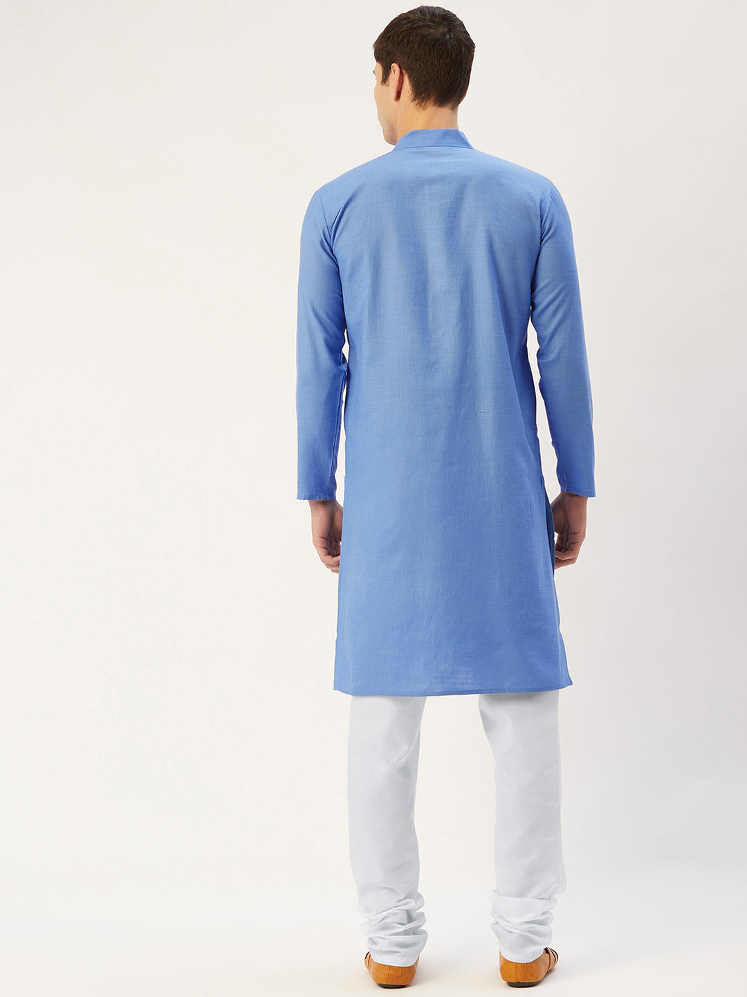 Jompers Men's Blue Cotton Solid Kurta Pyjama
