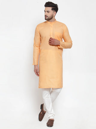 Jompers Men's Orange Cotton Solid Kurta Payjama Sets