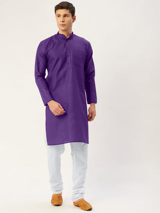 Jompers Men's Purple Cotton Solid Kurta Pyjama