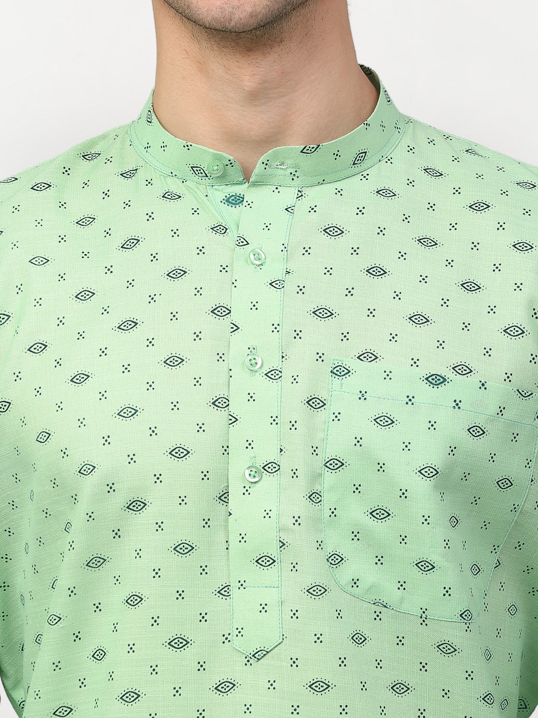 Jompers Men's Green Printed Cotton Kurta Payjama Sets