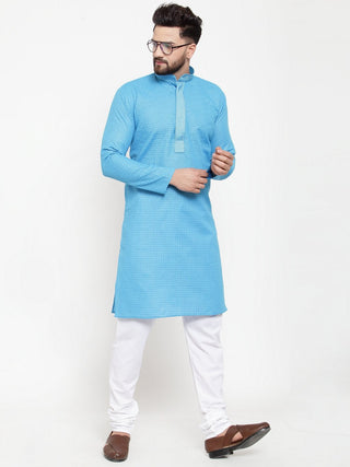 Jompers Men Blue & White Embroidered Kurta Only