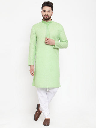 Jompers Men Green & White Embroidered Kurta with Churidar