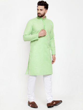 Jompers Men Green & White Embroidered Kurta with Churidar