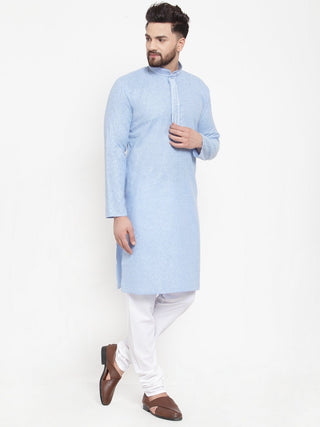 Jompers Men Blue & White Embroidered Kurta Only