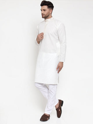 Jompers Men's White Woven Kurta Payjama Sets
