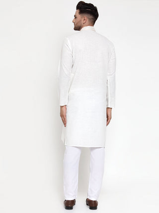 Jompers Men's White Woven Kurta Payjama Sets