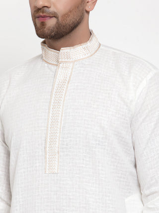 Jompers Men's White Woven Kurta Payjama Sets