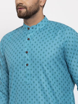 Jompers Men Sky Blue Printed Kurta Only