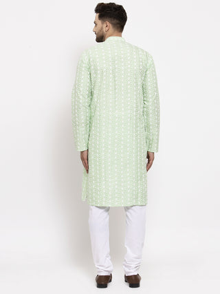 Jompers Men Mint Green Embroidered Kurta with Pyjamas