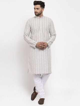 Jompers Light Grey Embroidered Kurta with Pyjamas