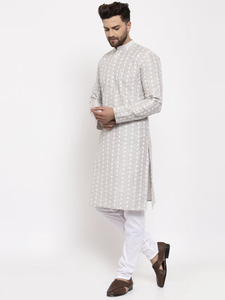 Jompers Light Grey Embroidered Kurta with Pyjamas