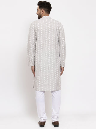 Jompers Light Grey Embroidered Kurta with Pyjamas