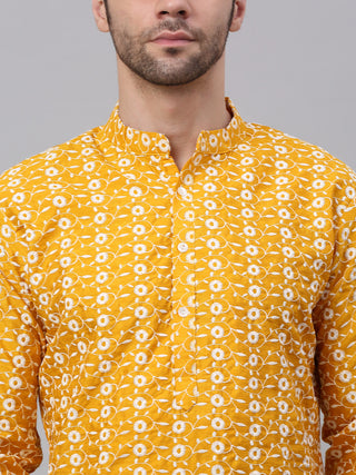 Jompers Men Mustard Embroidered Kurta with Pyjamas