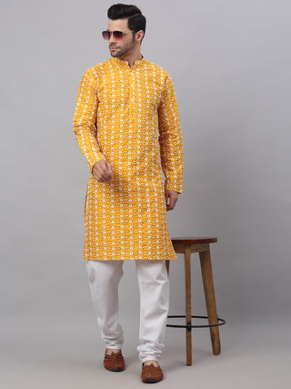 Jompers Men Mustard Embroidered Kurta with Pyjamas