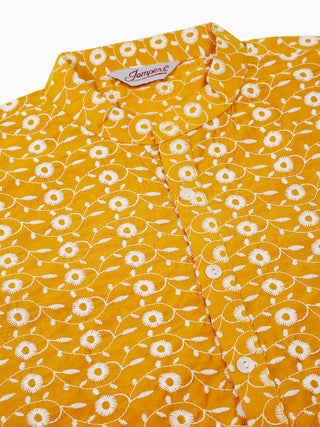 Jompers Men Mustard Embroidered Kurta with Pyjamas