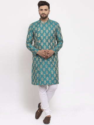 Jompers Men Green Jacquard Kurta with Churidar