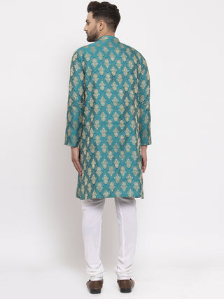 Jompers Men Green Jacquard Kurta with Churidar