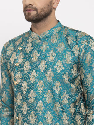 Jompers Men Green Jacquard Kurta with Churidar