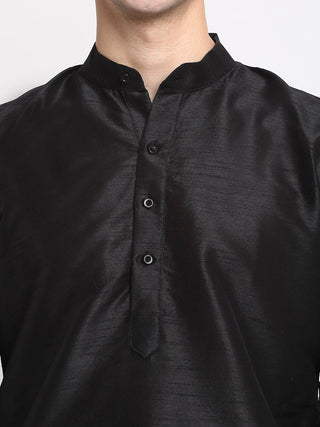 Jompers Men's Black Solid Dupion Silk Kurta Payjama Set