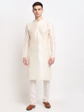 Jompers Men's White Solid Dupion Silk Kurta Payjama Set