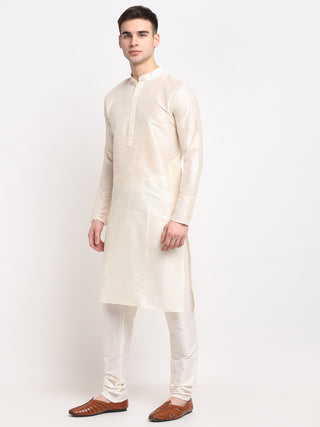 Jompers Men's White Solid Dupion Silk Kurta Payjama Set