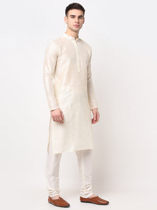 Jompers Men's White Solid Dupion Silk Kurta Payjama Set