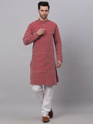 Jompers Men Maroon Chikankari Kurta with Churidar