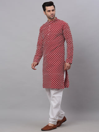 Jompers Men Maroon Chikankari Kurta with Churidar