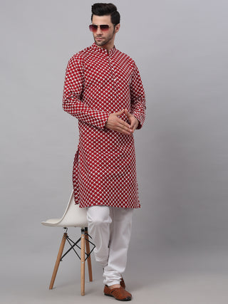 Jompers Men Maroon Chikankari Kurta with Churidar