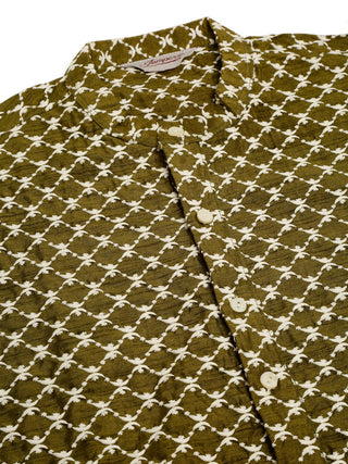 Jompers Men Olive Green Chikankari Kurta with Churidar