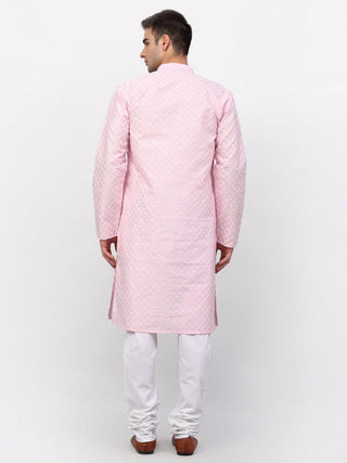 Jompers Men Pink Chikankari Kurta with Churidar