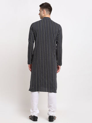 Jompers Men's Black Cotton Striped Kurta Only