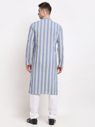 Jompers Men's Blue Cotton Striped Kurta Only