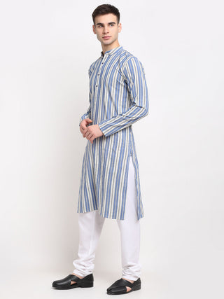 Jompers Men's Blue Cotton Striped Kurta Only