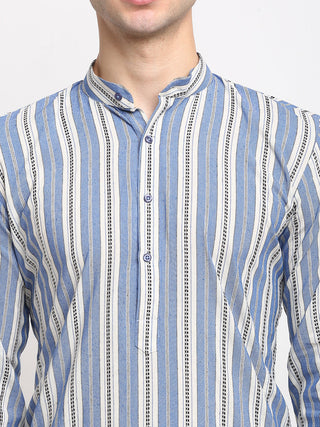 Jompers Men's Blue Cotton Striped Kurta Only