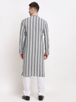 Jompers Men's Grey Cotton Striped Kurta Payjama Sets