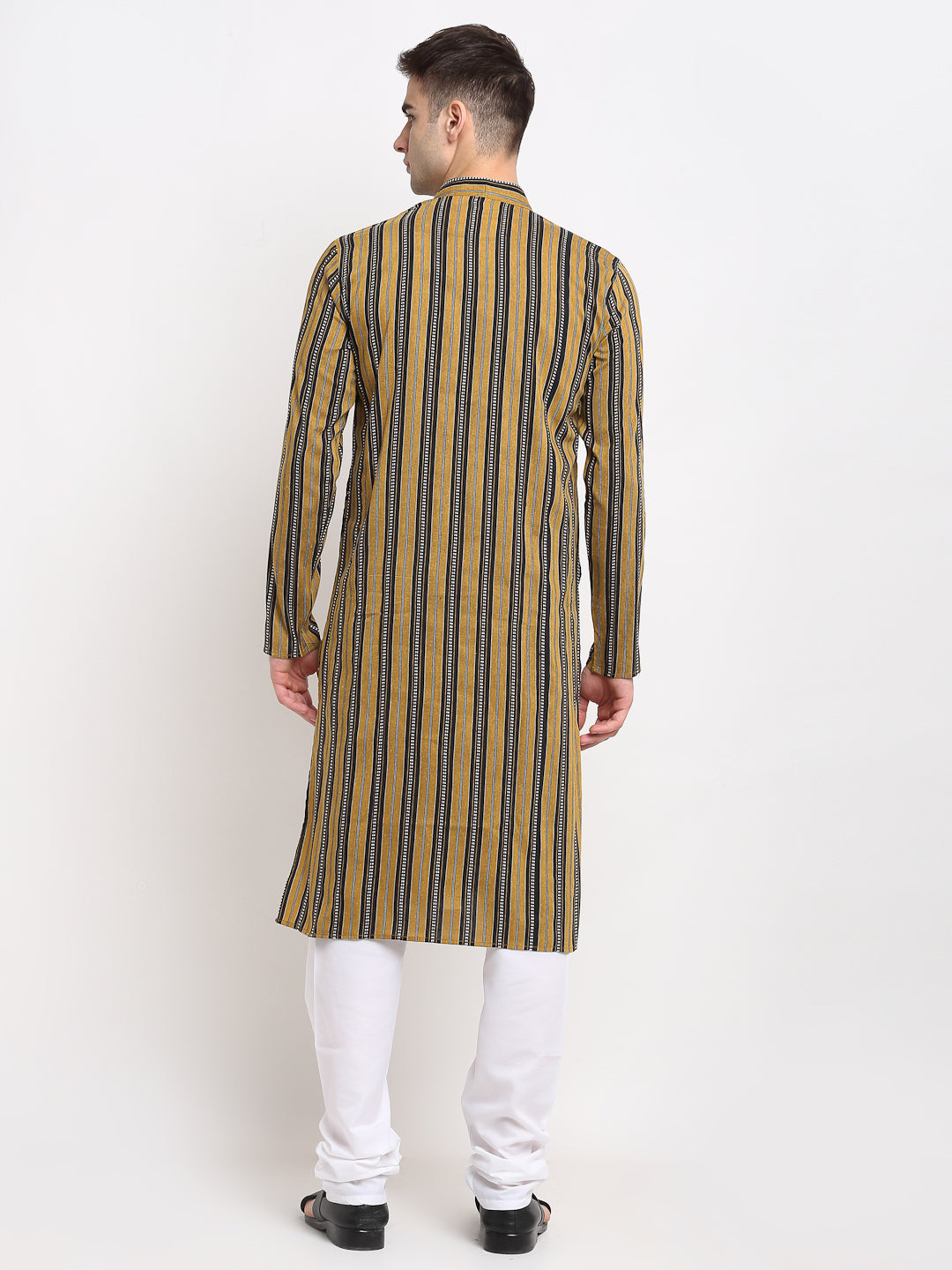 Jompers Men's Mustard Cotton Striped Kurta Payjama Sets