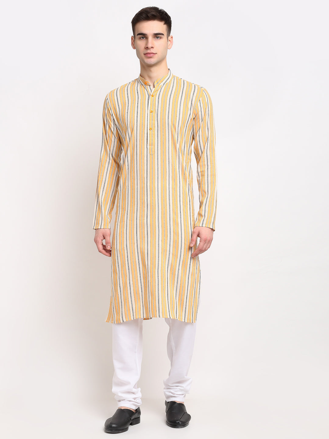 Jompers Men's Yellow Cotton Striped Kurta Payjama Sets